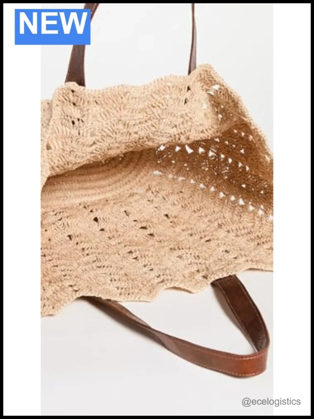 Woven Raffia Tote Bag with Leather Trim - Beach Summer